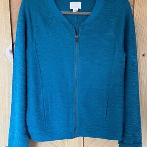 Caslon | Lightweight Textured Zippered Jacket | Women's Medium | Teal